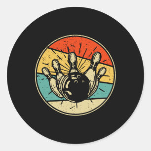 Vintage Bowling Strikes Retro Lovers Ll Art Bowler Classic Round Sticker