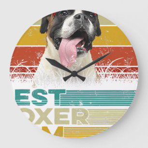 Vintage Boxer Dog Animals Lover Pet Owner Large Clock