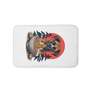 Vintage Boxer Dog Eating Ramen Japanese Sunset Ill Bath Mat