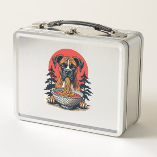 Vintage Boxer Dog Eating Ramen Japanese Sunset Ill Metal Lunch Box
