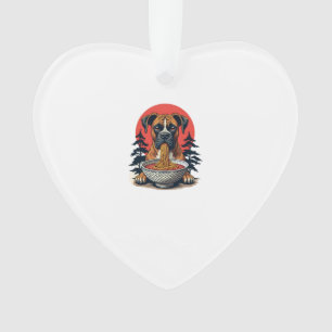 Vintage Boxer Dog Eating Ramen Japanese Sunset Ill Ornament
