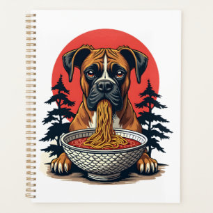 Vintage Boxer Dog Eating Ramen Japanese Sunset Ill Planner