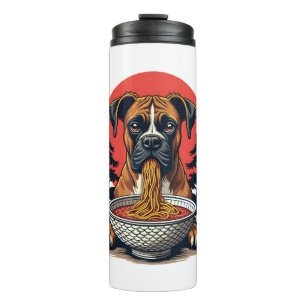 Vintage Boxer Dog Eating Ramen Japanese Sunset Ill Thermal Tumbler