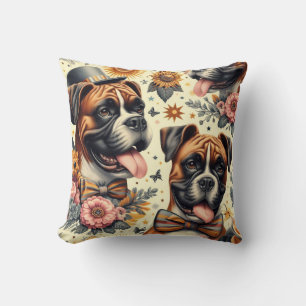Vintage Boxer Dog Illustration Cushion
