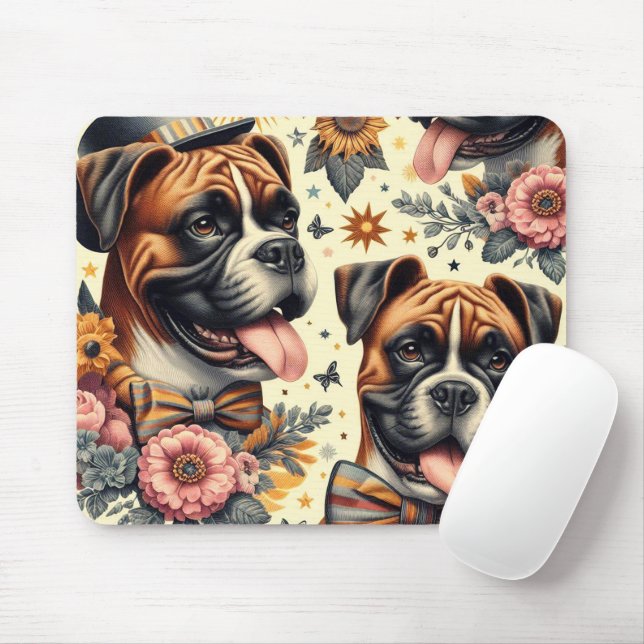 Vintage Boxer Dog Illustration Mouse Pad (With Mouse)