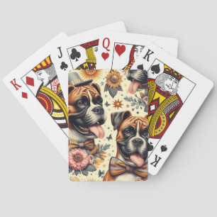 Vintage Boxer Dog Illustration Playing Cards