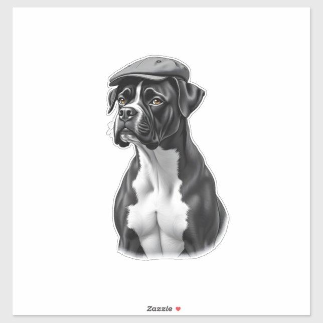 Vintage Boxer Dog in Cap Monochrome Graphic Illust (Sheet)