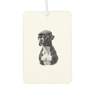 Vintage Boxer Dog in Cap Monochrome Graphic Illust Car Air Freshener