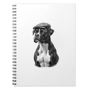 Vintage Boxer Dog in Cap Monochrome Graphic Illust Notebook