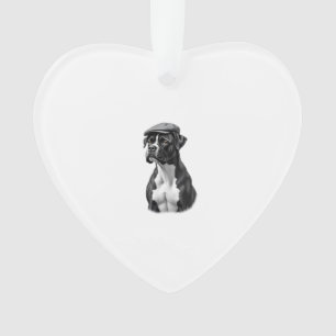 Vintage Boxer Dog in Cap Monochrome Graphic Illust Ornament