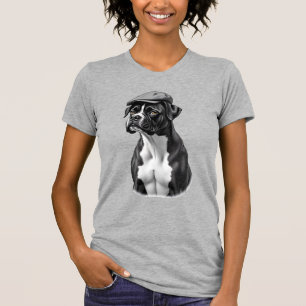 Vintage Boxer Dog in Cap Monochrome Graphic Illust T-Shirt