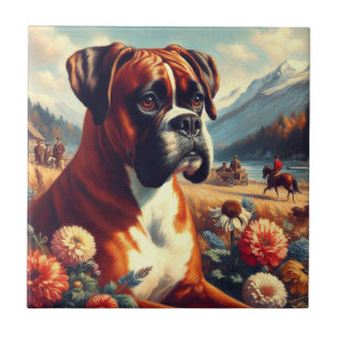 Vintage Boxer Dog Painting Ceramic Tile