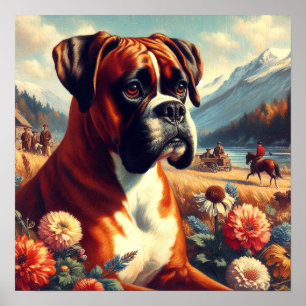 Vintage Boxer Dog Painting Poster