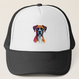 Vintage Boxer Dog Portrait Color Splash Pop Art Il Trucker Hat