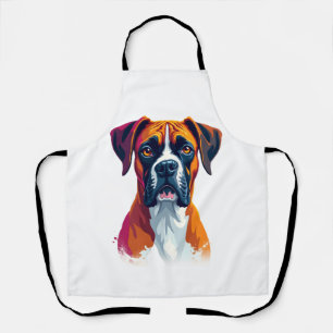 Vintage Boxer Dog Portrait Colour Splash Pop Art I Apron