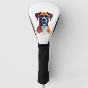 Vintage Boxer Dog Portrait Colour Splash Pop Art I Golf Head Cover