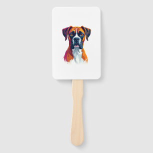 Vintage Boxer Dog Portrait Colour Splash Pop Art I Hand Fan