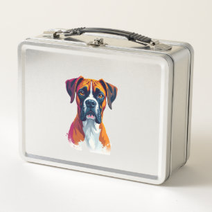 Vintage Boxer Dog Portrait Colour Splash Pop Art I Metal Lunch Box