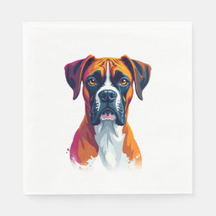 Vintage Boxer Dog Portrait Colour Splash Pop Art I Napkin