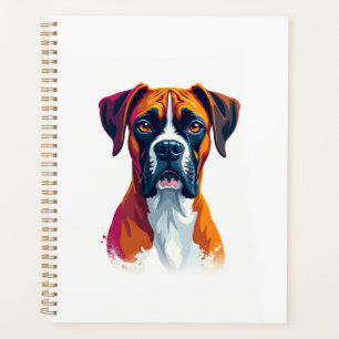 Vintage Boxer Dog Portrait Colour Splash Pop Art I Planner