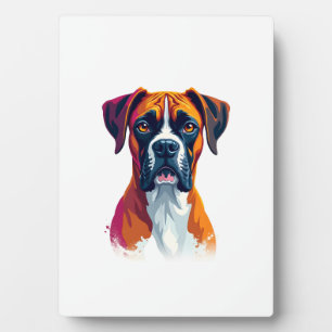 Vintage Boxer Dog Portrait Colour Splash Pop Art I Plaque