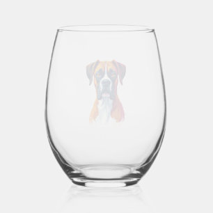 Vintage Boxer Dog Portrait Colour Splash Pop Art I Stemless Wine Glass