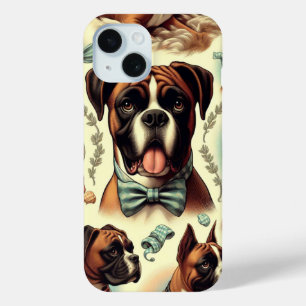 Vintage Boxer Dog Seamless iPhone 15 Case