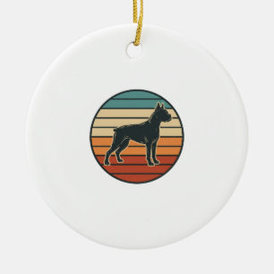 Vintage Boxer Dog Sunset Engraving Vector Design_1 Ceramic Ornament