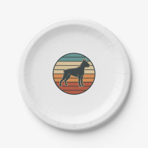 Vintage Boxer Dog Sunset Engraving Vector Design_1 Paper Plate