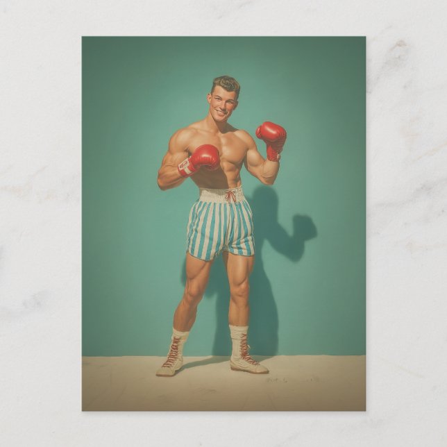 Vintage Boxer In Striped Shorts Postcard (Front)