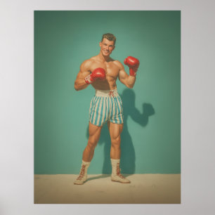 Vintage Boxer In Striped Shorts Poster