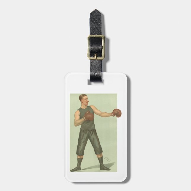 Vintage Boxer with Long Green Trunks Luggage Tag (Front Vertical)