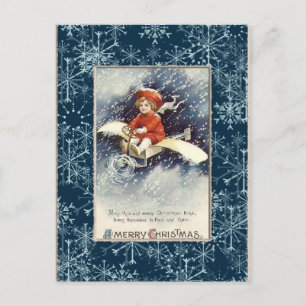 Vintage Boy/Aeroplane Christmas Postcard