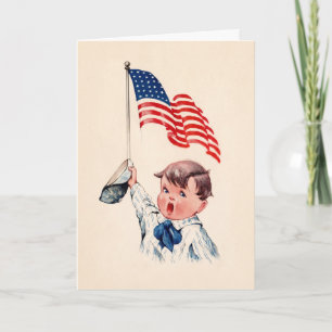 Vintage Boy American Flag 4th of July Postcard