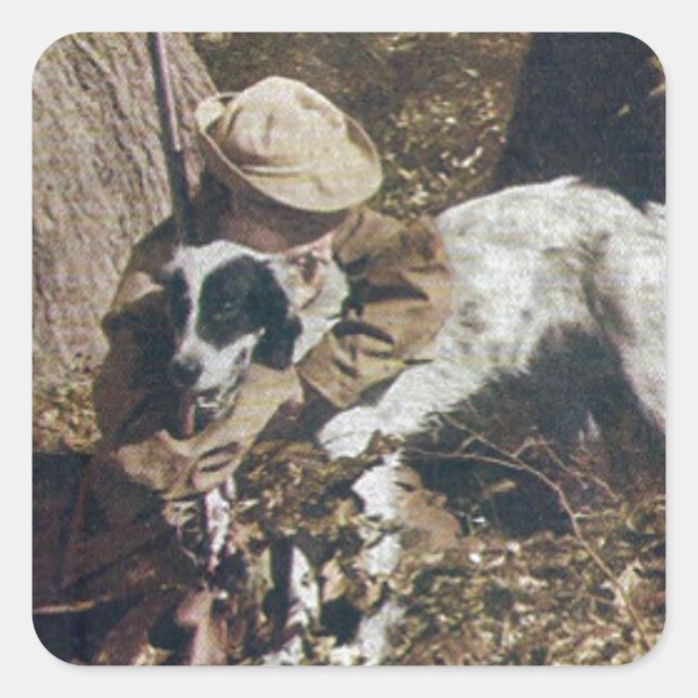 vintage boy and his hunting dog square sticker (Front)