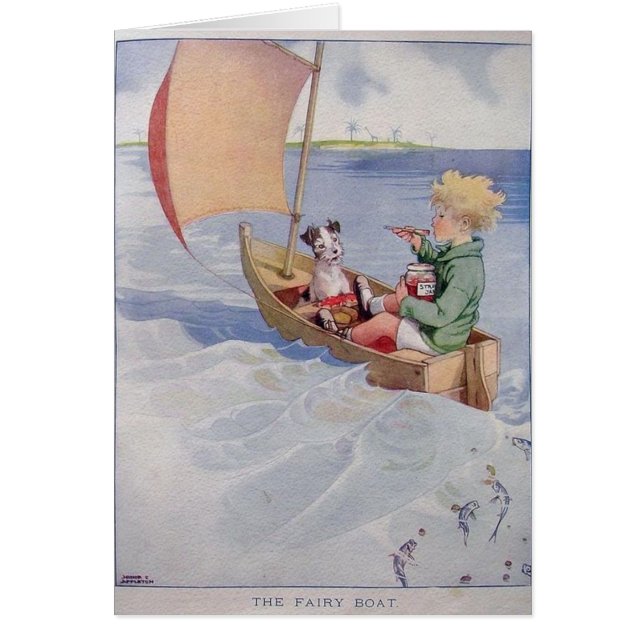 Vintage - Boy & Dog in a Sailboat, (Front)