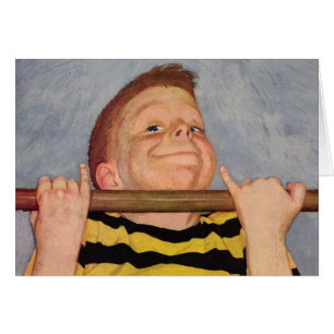 Vintage Boy Doing Chin Ups, Fitness and Exercise