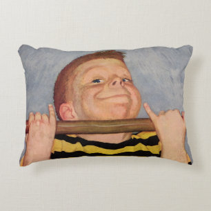 Vintage Boy Doing Chin Ups, Fitness and Exercise Decorative Cushion