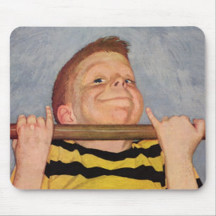 Vintage Boy Doing Chin Ups, Fitness and Exercise Mouse Pad
