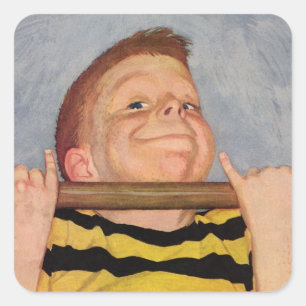 Vintage Boy Doing Chin Ups, Fitness and Exercise Square Sticker