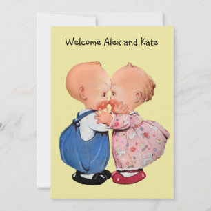 Vintage Boy Girl Twins Birth Announcement