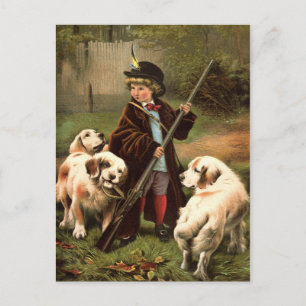 Vintage Boy Hunting Postcard