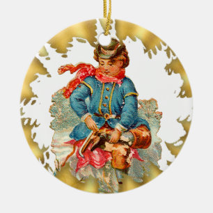 Vintage Boy Ice Skating Ceramic Christmas Ornament