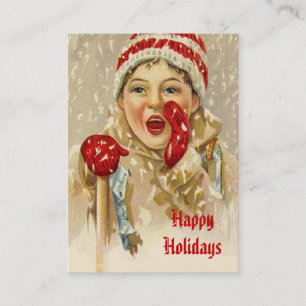 Vintage Boy in the Snow Business Card