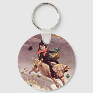 Vintage Boy on Pig Key Ring