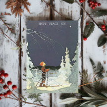 Vintage Boy on Ski Admiring the Christmas Star