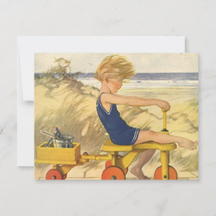 Vintage Boy Playing on the Beach Birthday Party Invitation