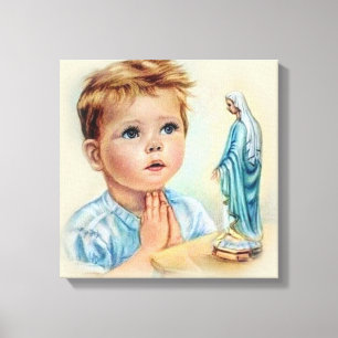 Vintage Boy Praying to Blessed Virgin Mary Canvas Print