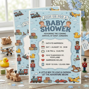  Vintage Boy Toys Baby Shower Blue Invitation