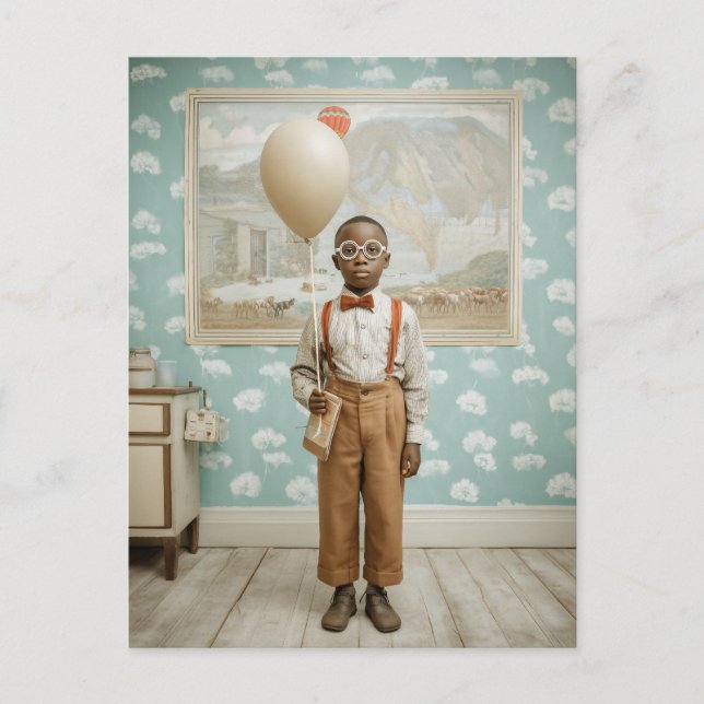 Vintage Boy With Balloon Portrait Postcard (Front)